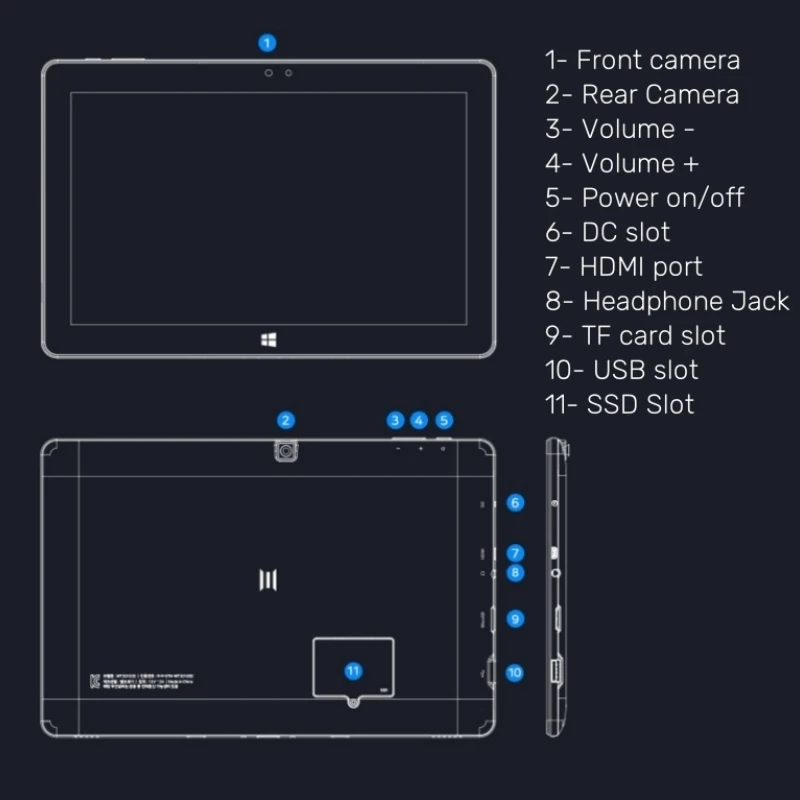 WT2010 Tablet PC 10.1 INCH 4GRAM  64GB ROM Windows 10 Intel N4020 Dual-Core 1.10 GHz up to 2.4GHz 1280x800 IPS 64 Bit HDMI-Com 6