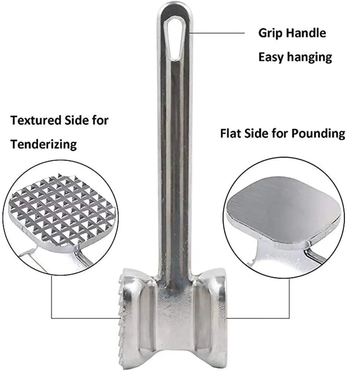 Meat Tenderizer Hammer 19cm Household Aluminum Alloy Steak Metal Mallet Kitchen Tool Heavy Duty Durable Double-Sided Tenderize