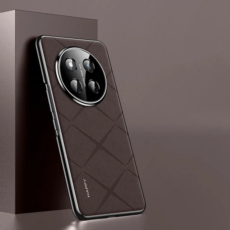 Luxury Leather Phone Cover with Plating Camera Lens Protection and Hard Back Case Bumper