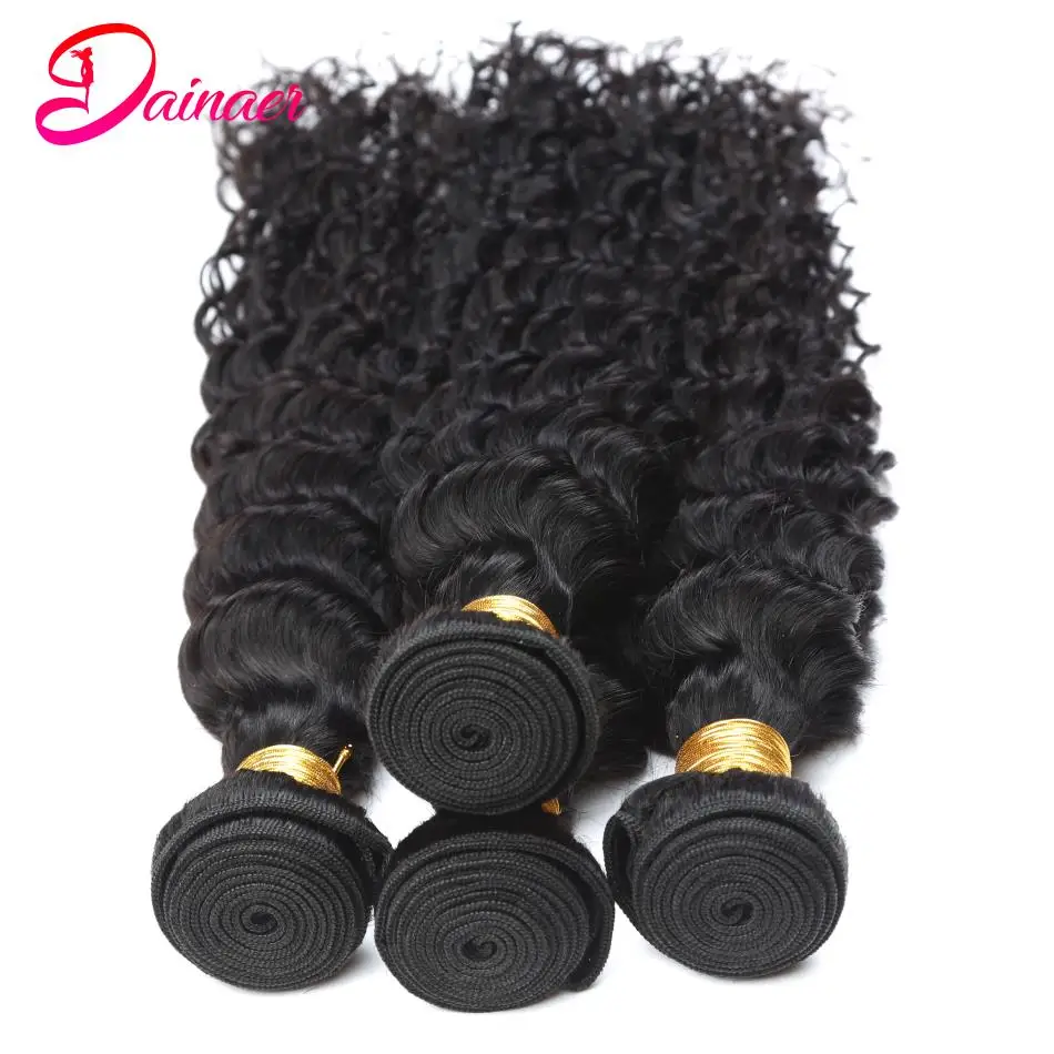Deep Curly Bundles Human Hair Natural Hair Extensions Natural Black 3 Bundles Deal Brazilian Human Weaving 10-30 inch