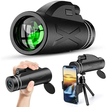 80x100 HD BAK4 Monocular 10000M Long Range Professional Telescope with Tripod Phone Clip for Outdoor Camping Hunting