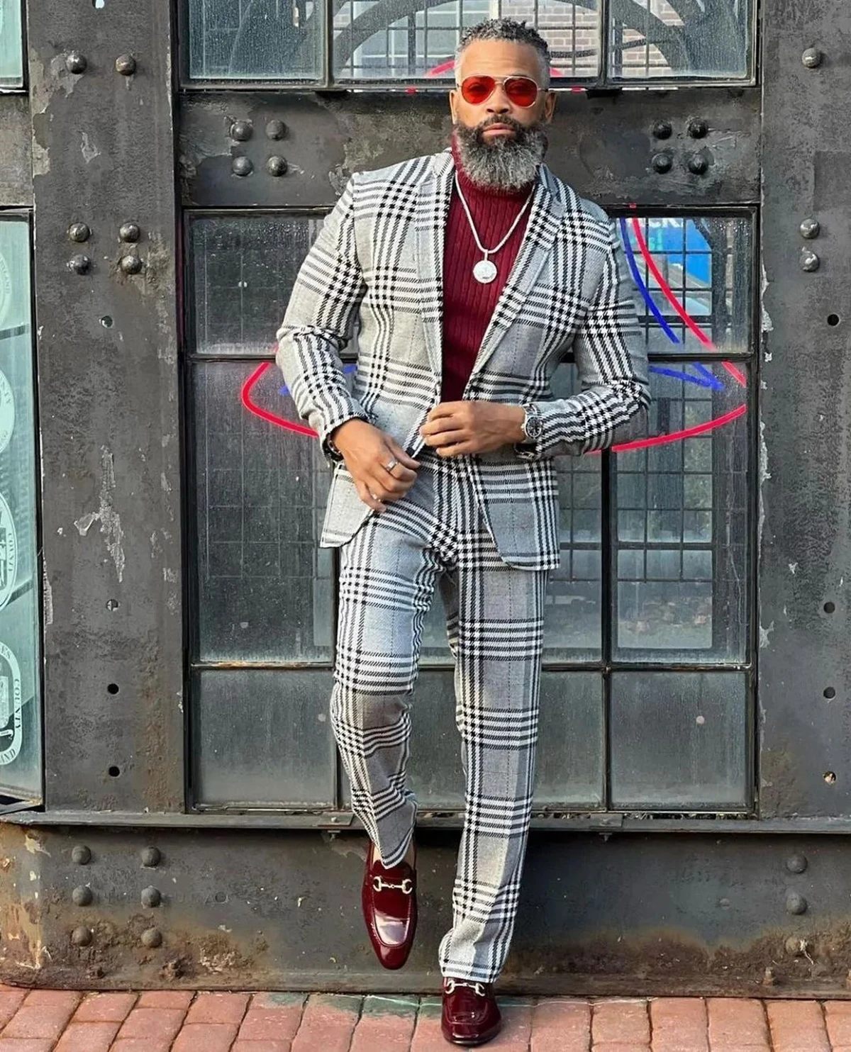 Wool Men Suits Tailor-Made 2 Pieces Blazer Pants One Button Plaid Stripes Tuxedo Loose Fit Fashion Wedding Plus Size Tailored