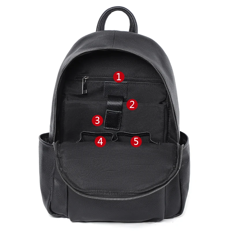Fashion Multi Pockets Men Backpack Genuine Leather Black Laptop Bag Mochila Student Bookbag Boys School Bag Travel Rucksack Men