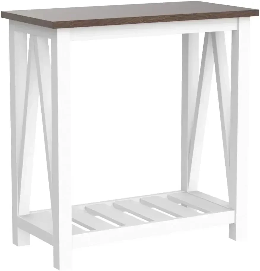 New2025-Farmhouse End Table Set of 2, Rustic Vintage Narrow End Side Table with Storage Shelf for Small Spaces, Nightstand Sofa