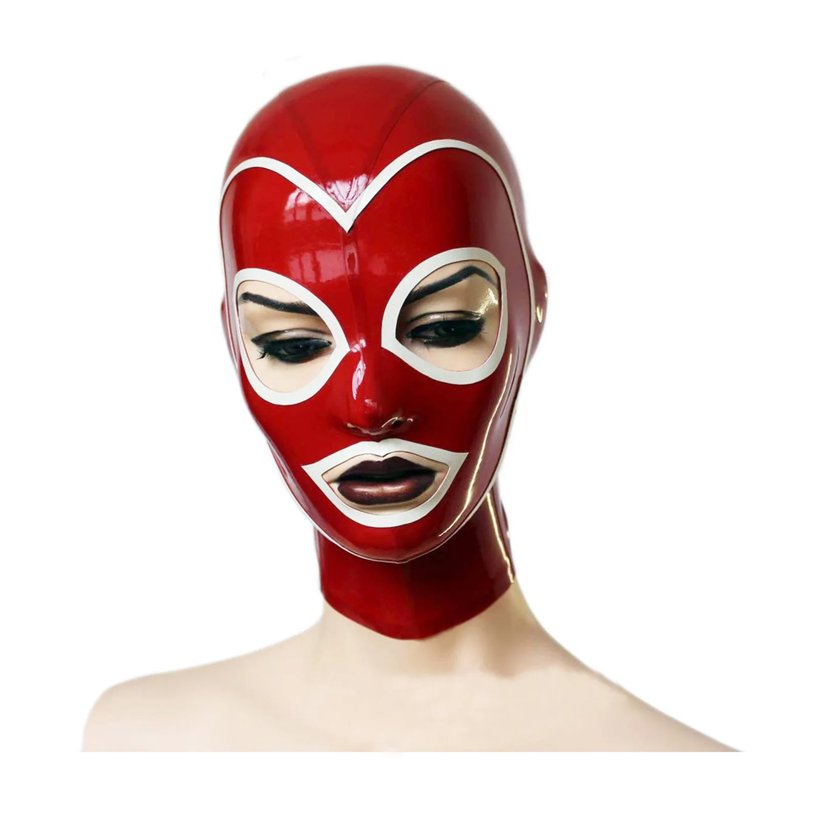 MONNIK Red Latex Mask Rubber Hood with Trimmed Face for Latex Fetish Party Catsuit Halloween Clubwear