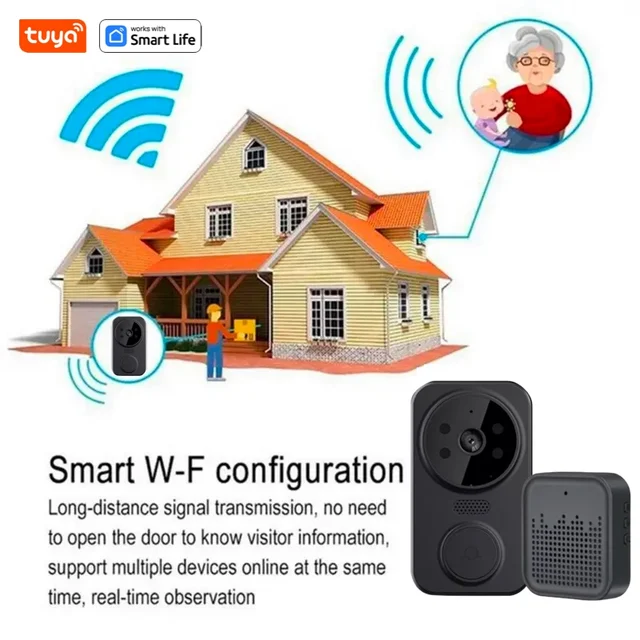 Tuya-Campainha doméstica inteligente com câmera, Wi-Fi, sem fio, DC, AC, alimentada por bateria, Bell com vida inteligente, preto 6