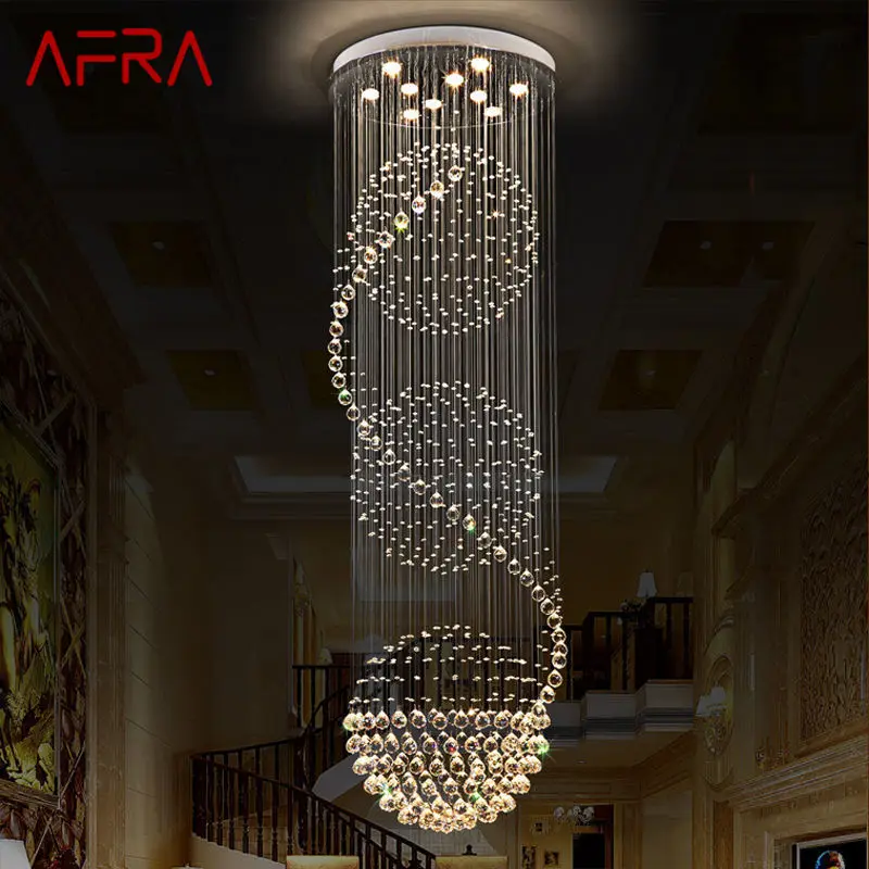 

AFRA Modern Crystal Pendant Light LED Creative Luxury Chandelier Lamp for Home Living Room Villa Duplex Staircase Decor