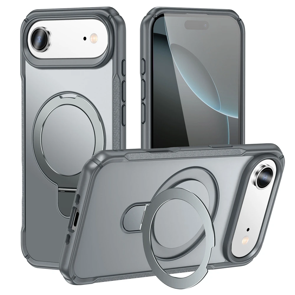 Matte Magnetic Phone Case with Ring Stand and Lens Protector