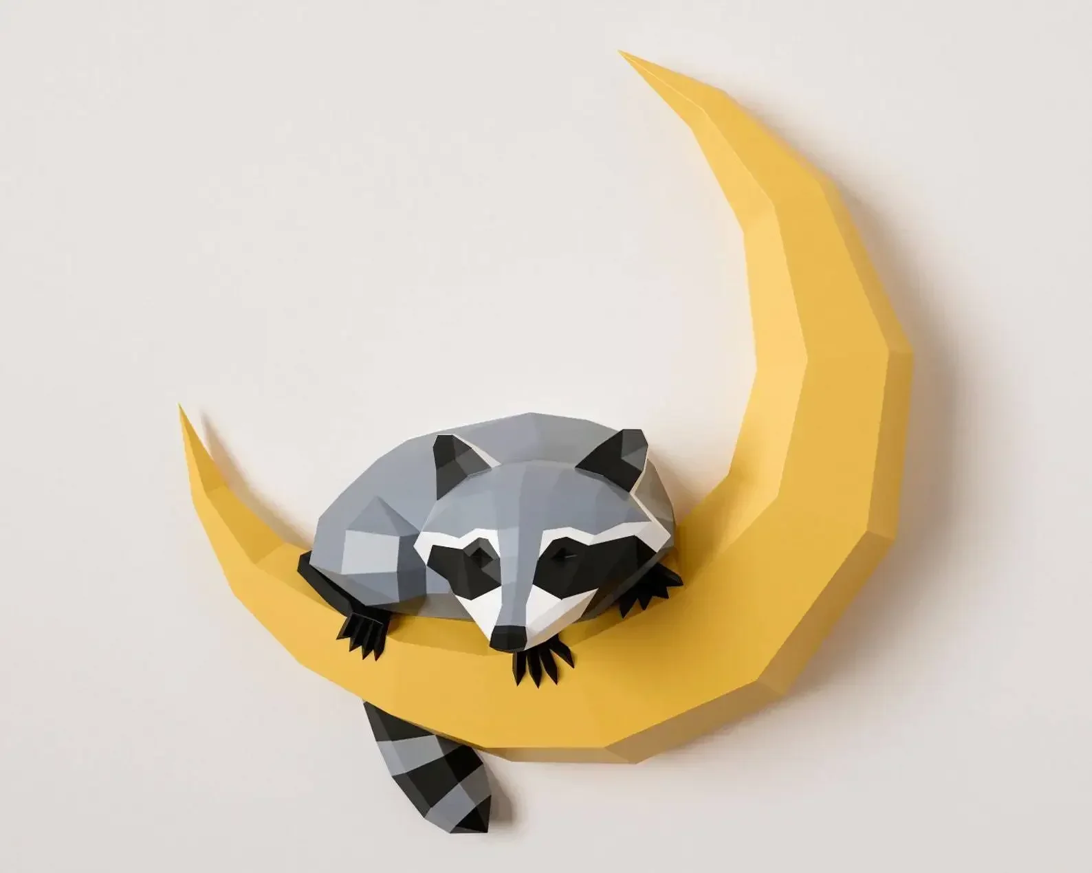62cm Handmade DIY Geometric Origami Model High Raccoon on The Moon 3D Animal Sculpture Raccoon Papercraft Bedroom Living Room