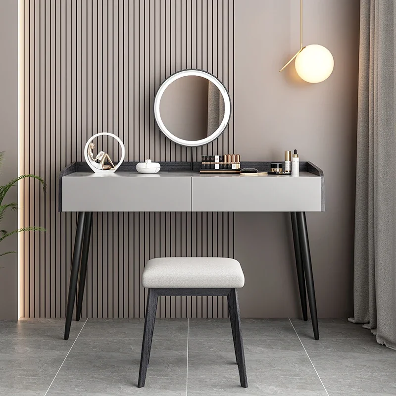 

Modern Wood Makeup Dressers Mirror Storage Grey Dressers Organizer Cabinet Stool Penteadeira De Maquiagem Luxury Decoration