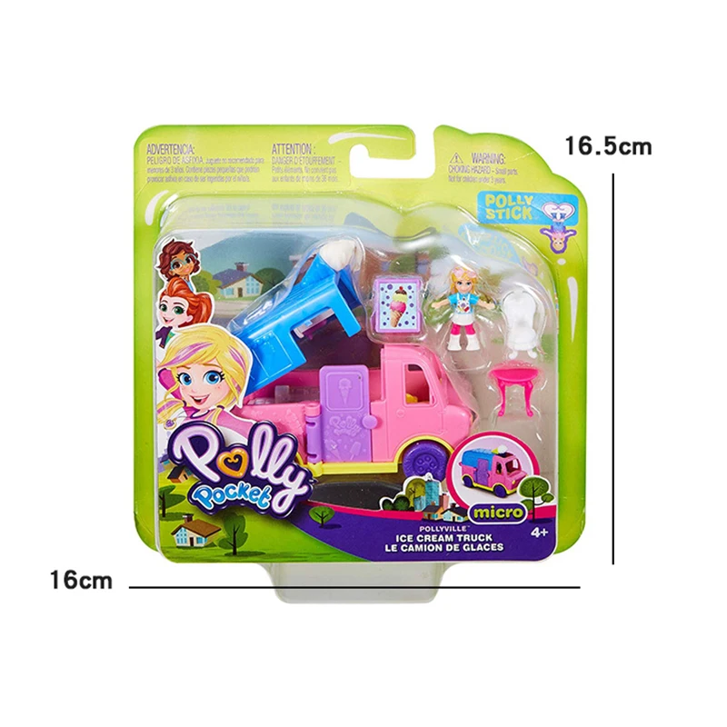 Original Polly Pocket Mini Car Pollyville Party Limo Truck Box Birthday Kid  Toys Girls Reborn Gift Doll House Accessories Boneca