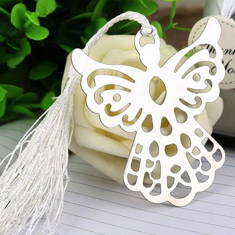 Metal Bookmark Bookmark Page Holder Bookmarks Stationery Supplies Hot Stainless Steel Silver Guardian Angel Bookmark Tassel Page Marker Ribbon Box Metal Bookmark Stationery School Office