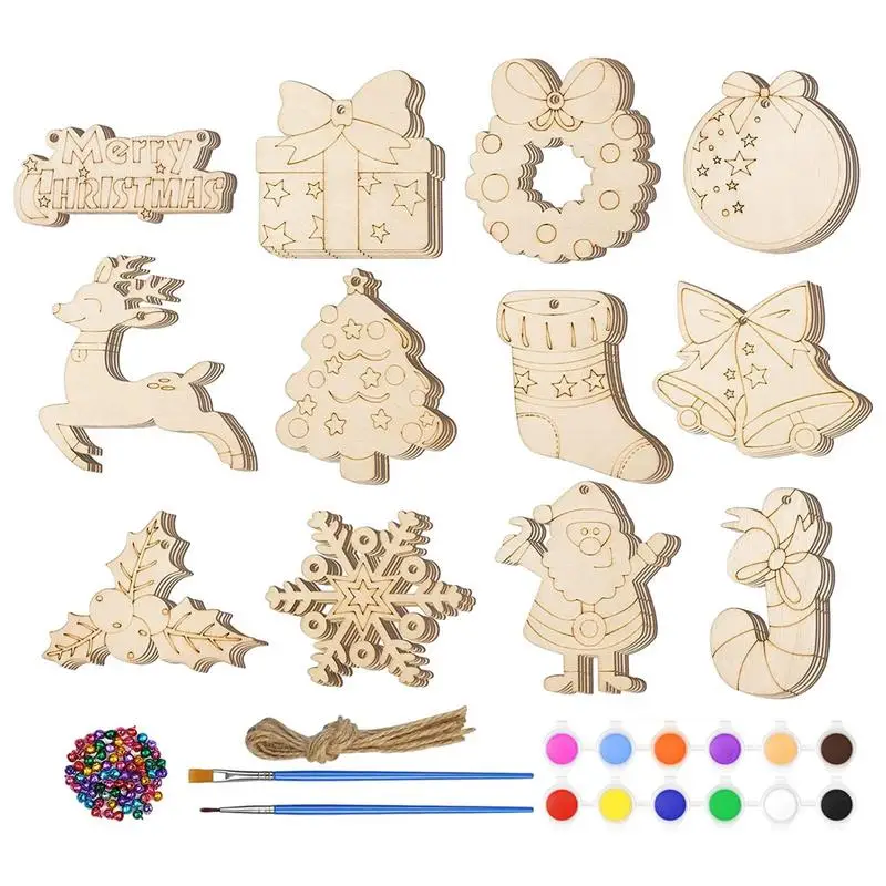 

Wooden Christmas Ornaments for Crafts Unfinished Christmas Crafts 60 PCS Unfinished Predrilled Wood Slices for Kids Crafts DIY