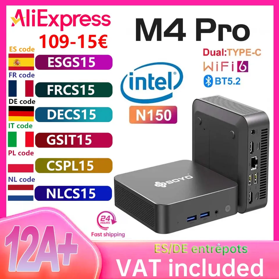 SOYO M4 PRO Mini PC Intel Alder Lake N150 Windows 11 Pro Mini PC