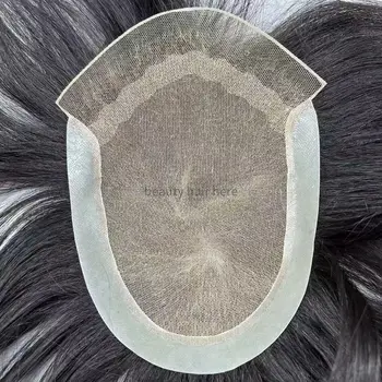 Parrucchino da uomo asiatico Base piena in pizzo con nodi completamente candeggiati Unità di capelli traspiranti e morbidi Capelli lisci per uomo Unità Protesis '
