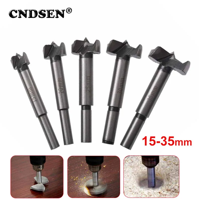 Woodworking Flat Wing Drill Round Shank Hinge Drill Bit Set 15/20/25/30/35mm Electric Drill Reaming Woodworking Hole Opener