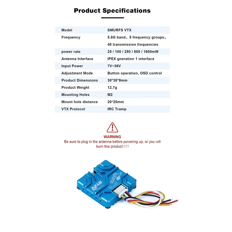 For Axisflying SMURFS VTX 5.8G 1.6W VTX 40CH 1600Mw FPV Video Transmitter For FPV RC Drone DIY Part