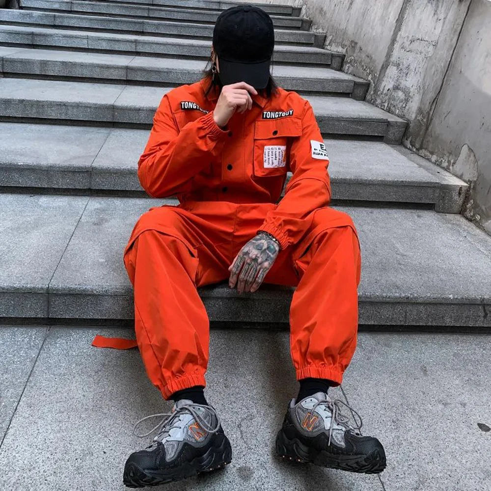 2023 Autumn Street Short Sleeve American Jumpsuit Men's Jumpsuit Suit Motorcycle Removable Pants Hip-Hop Leg Pants