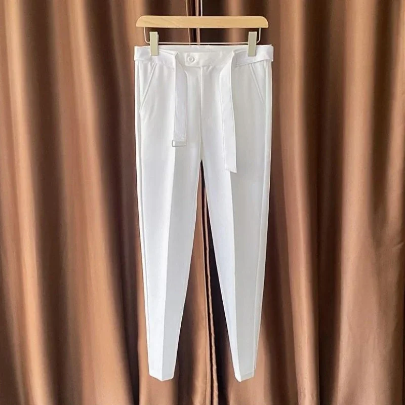 thumbnail image 1 of Con cinturón Trajes de hombre Pantalones Trabajo de oficina Pantalones rectos para hombres Traje coreano Reseñas Muchas prendas de diseñador Vestido de lujo Tela, 1 of 5