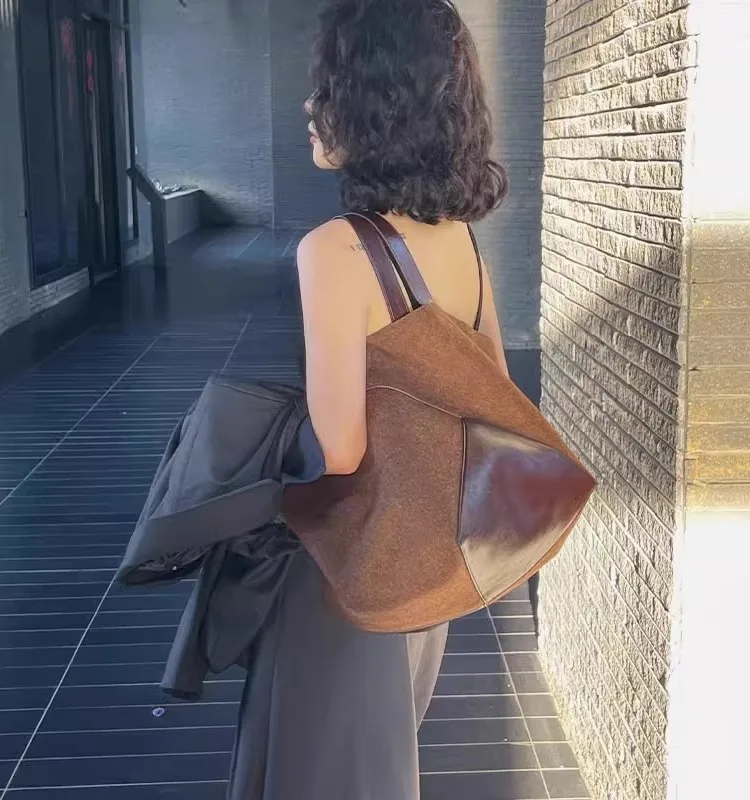 2024 Trend Suede Women Top-Handle Handbag High Quality Tote Purse Large Capacity Commuting Shoulder Bag Solid Casual Satchel Bag