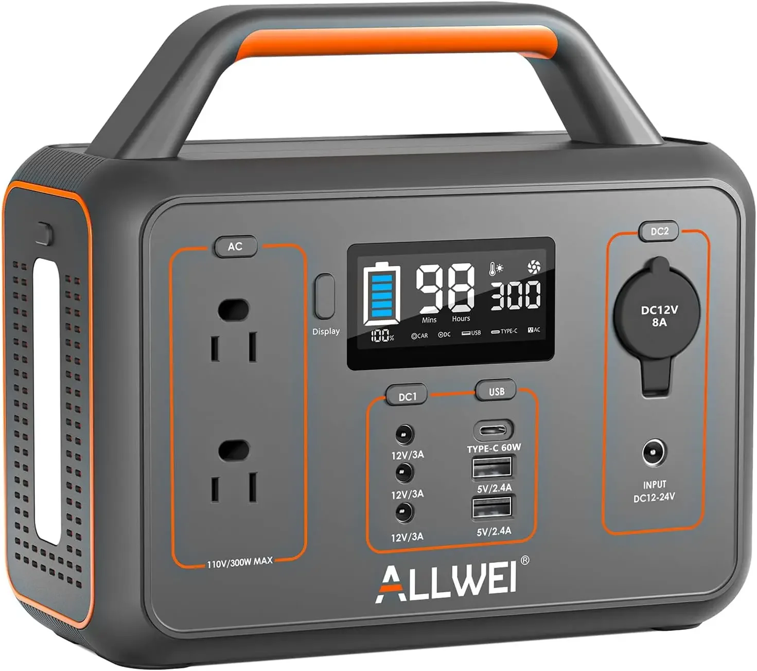 ALLWEI Portable Power Station 300W(Peak 600W), 280Wh Solar Generator with USB-C PD60W, 110V Pure Sine Wave AC Outlet, 780