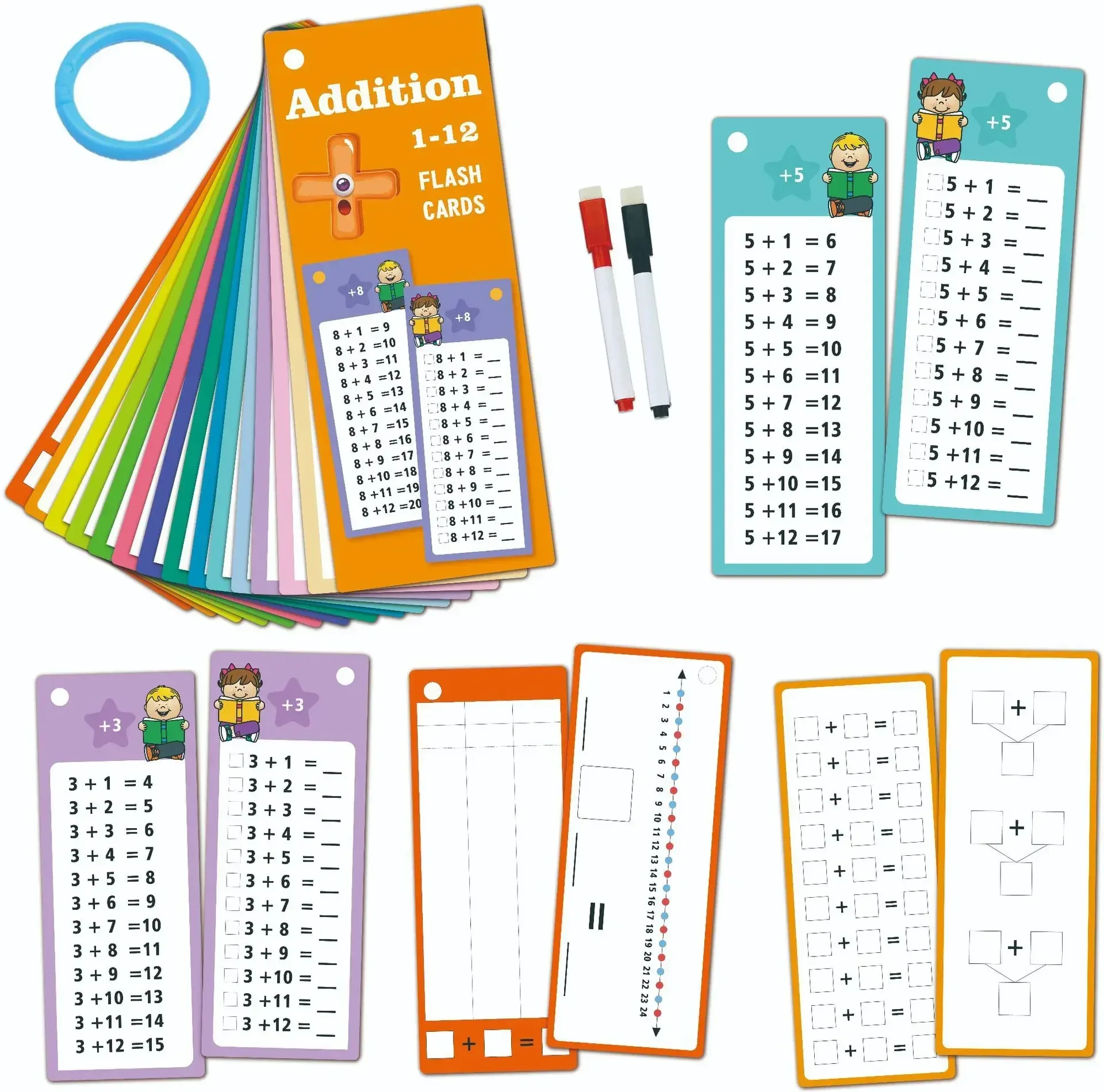 Kids Maths Training Cards Addition Subtraction Multiplication and Division Educational Student Arithmetic with Erasable Pen Toys