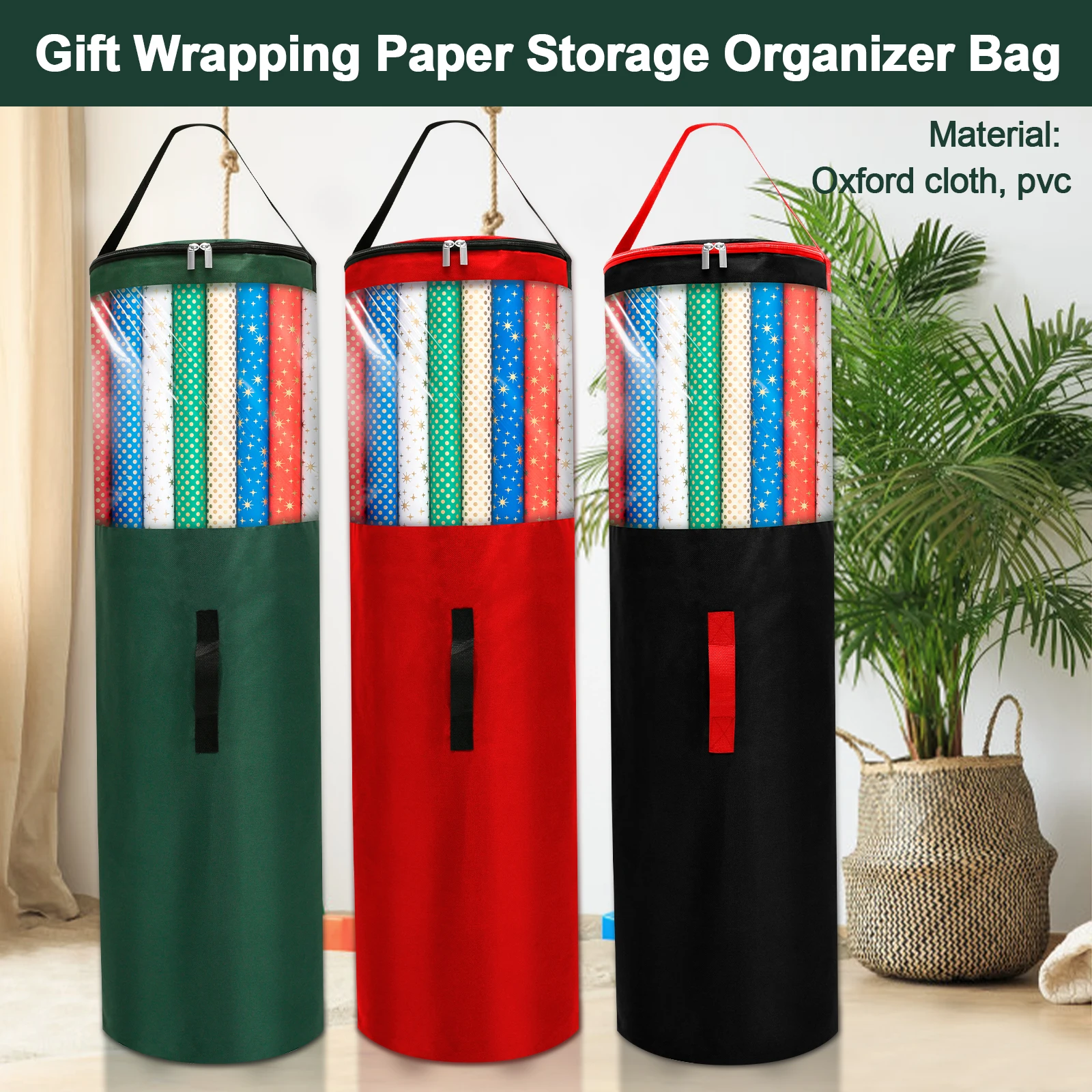 Gift Wrapping Organizer 40 Inch Wrapping Paper Storage Bag Waterproof Oxford Cloth Christmas Gift Wrap Organizer with Handles Up to 24 Rolls Storage