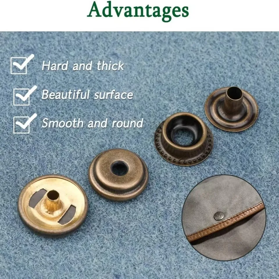 Exbrith 200 Stuks Drukknopset, 15 Mm Snap Bevestigingsset, 15 Mm Roestvrij Staal Metalen Drukknopen, met 4 Stuks Instelgereedschap, voor Tassen, Jeans, Kleding, Stof, Lederhandwerk