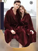 Coral velvet couple's comfortable winter bathrobe 4