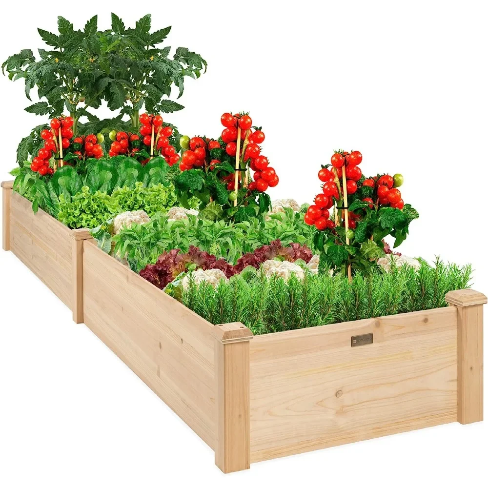 

Garden Bed Planter for Vegetables, Grass, Lawn, Yard - Natural, 8x2ft Outdoor Wooden Raised Garden Bed Planter