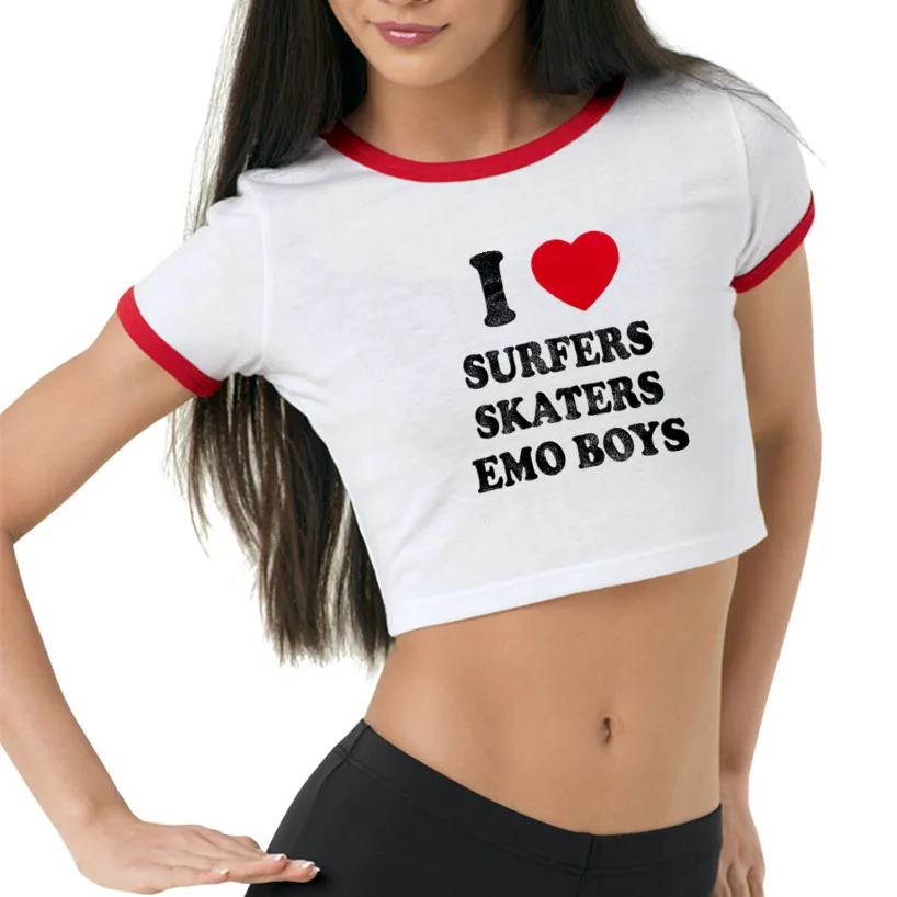 Summer I Love Surfers Skaters Emo Boys Crop Top Y2k Clothes for