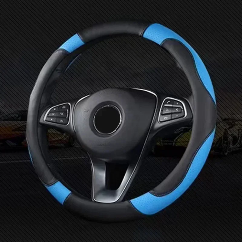 Car Steering Wheel Cover Breathable Anti Slip PU Leather Steering Covers Suitable 37-38.5cm Auto Decoration