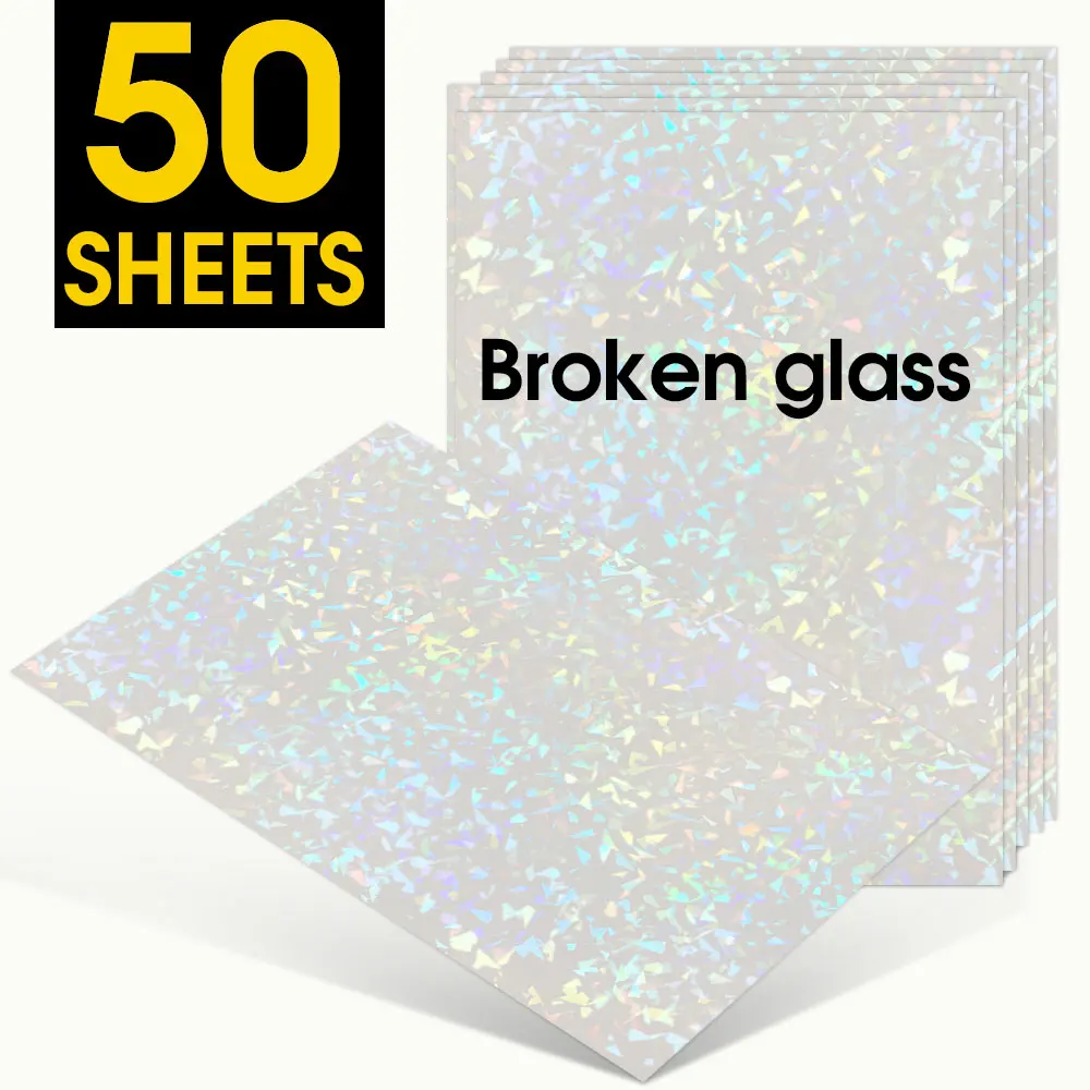 50 Vellen Gebroken Glas Hologram Koud Lamineren Film Sticker A4 Lakens Star Shiny Dots Diy Pakket Card Photo Holografische Film