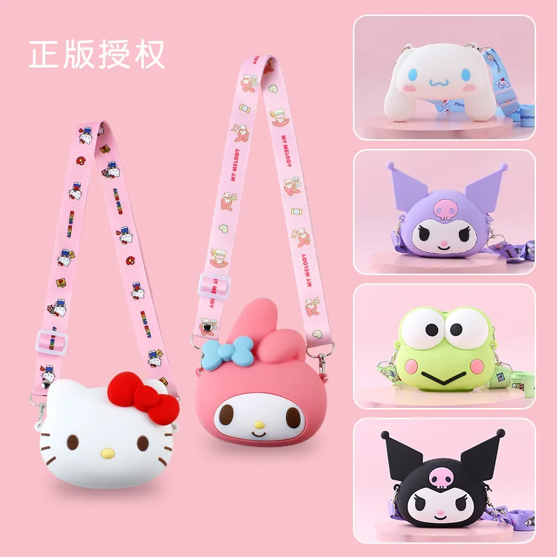 

Kawaii Sanrio Original:Kuromi Cinnamoroll hellokitty Creative Silicone Children's Baby Zero Wallet One Shoulder Crossbody Bag