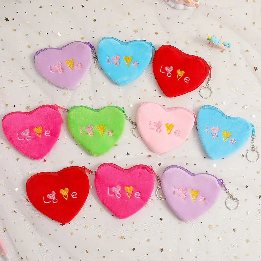 Heart Shaped Plush Heart Plush Wallet Small Cartoon Love Coin Storage Bag Colorful Plush Plush Coin Wallet Holiday Gift