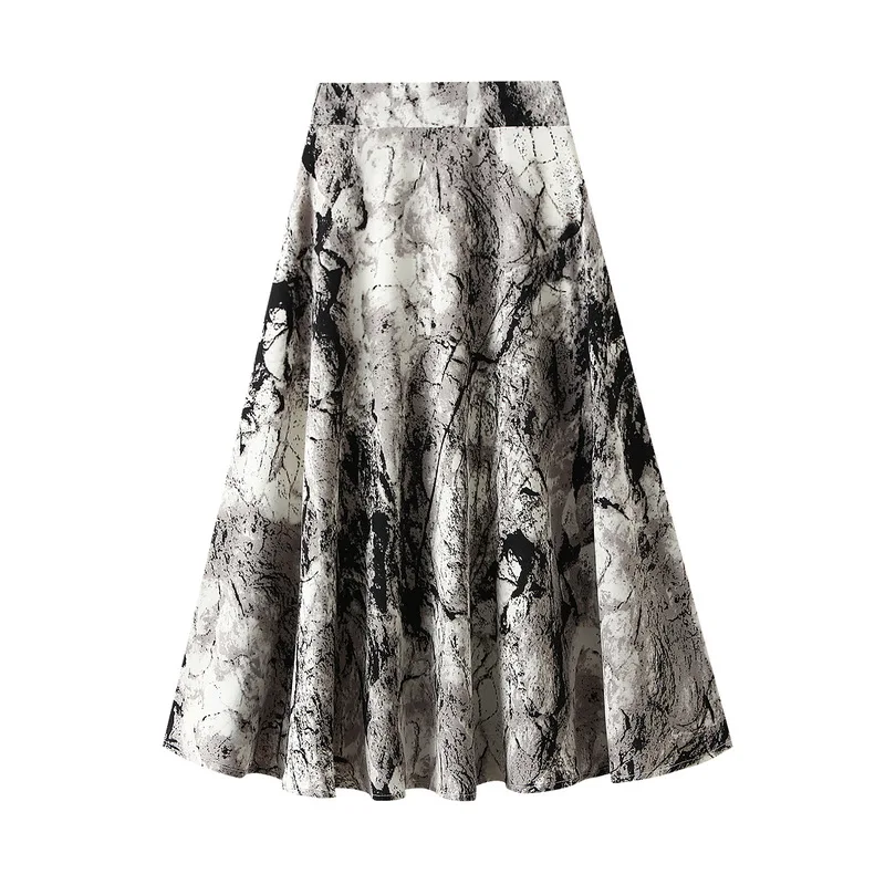 

Women's Landscape Painting Half Skirt, Printed Chiffon Long Skirt, Large Swing, High Waist, Umbrella, Spring, New