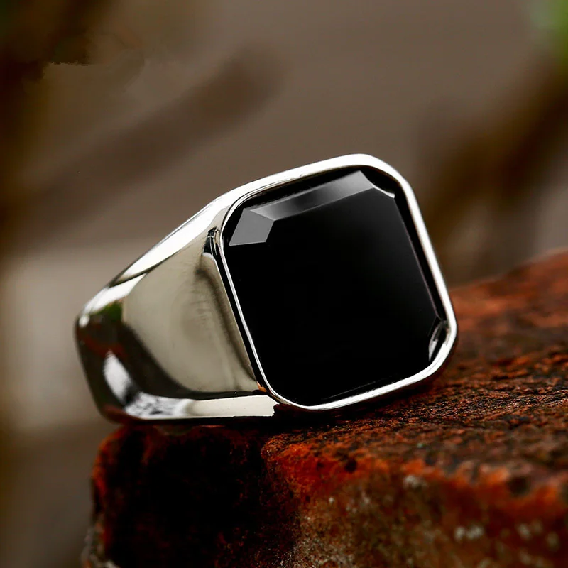 

Black Onyx Agate Stainless Steel Men Rings Punk Simple Trendy for Women Fashion High Quality Jewelry Accessories Wholesale