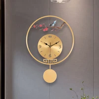 Wall Clock Classic Brass Branch Bird with Pendulum Backyard Garden Decorations Natural Pastoral Style Home Room Interior Design 1
