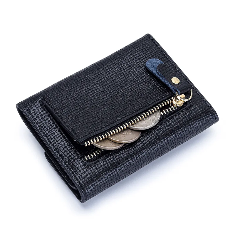 Women Wallets Plam Leather Female Short Wallet Luxury Design Tofu Hasp Card Holder Brand Buckle Latch Side Zipper Ladies Purse