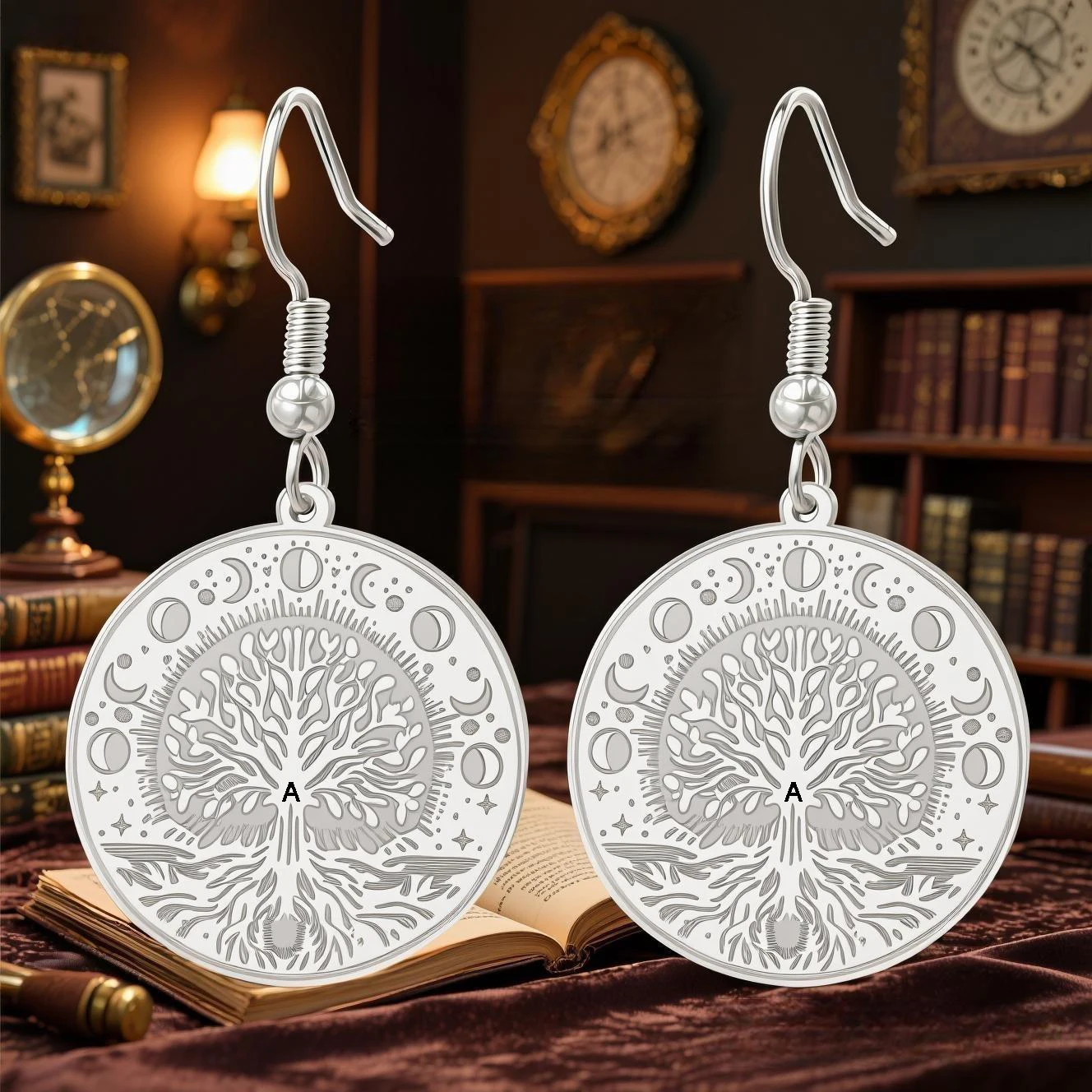 사용자 정의 태양 달 나무 토템 펜던트 귀걸이 에칭 패턴 맞춤형 문자 복고풍 보헤미안 정장 독특한 미학 추구 ?