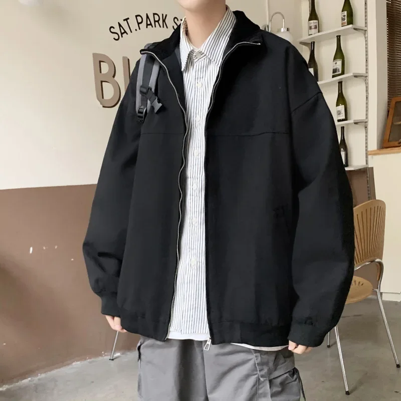 홍콩 스타일 남성 작업 재킷, 루즈핏 힙합 캐주얼 학생 가디건, 한국 트렌디 인스 스타일, 가을 겨울