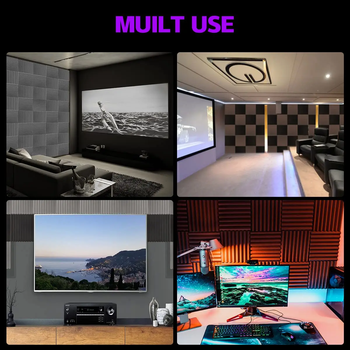Acoustic Foam, 12 Acoustic Panels, Sound Absorber, 30x30x2.5 cm, Sound Insulation, Soundproofing Mat, Podcast, Studio, Gaming Decoration, Streaming Accessories, Acoustic Panels Black