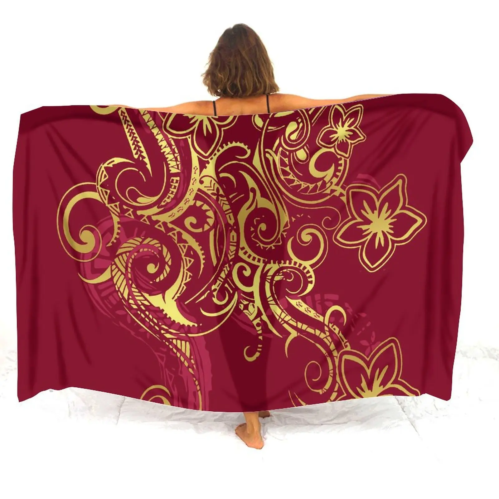 Sarong Da Donna Personalizzato Polinesiano Fashion Art Pattern Sea Border Walk Light Sarong Casual Comfort Scialle Shade Coat