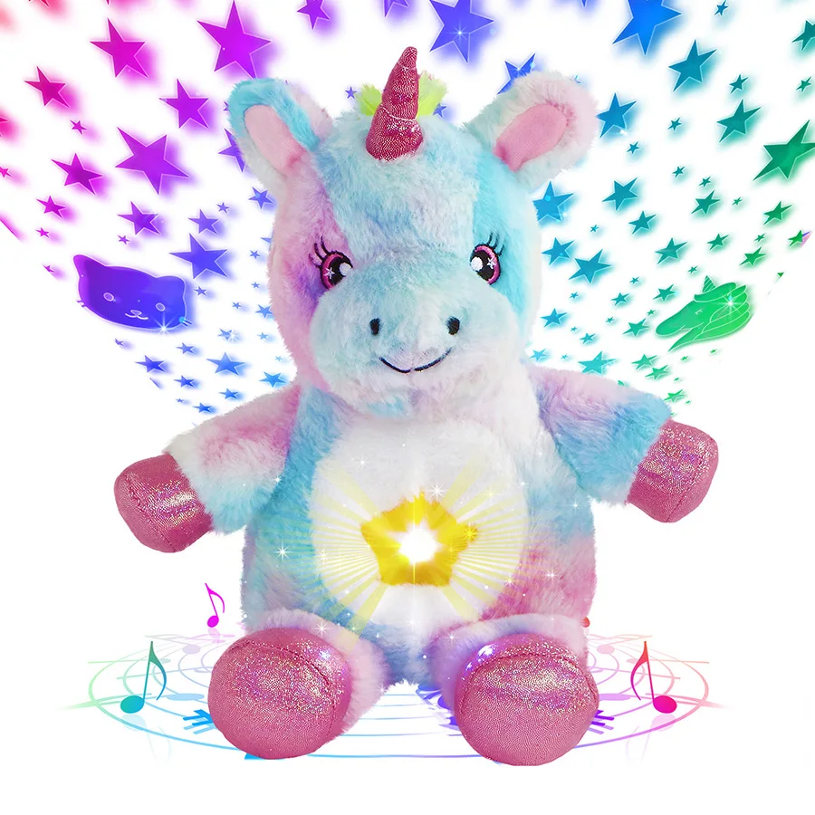Unicorn Doll Toys Projector LED Light Stuffed Animals Colorful Multiple mode projection Stuffed Birthday Gift for Girls 28cm plush toy