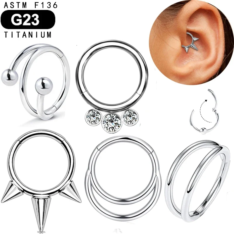 Nose Rings Piercing Jewelry Body Piercing Earrings Ear Piercing Jewelry Metal Jewelry Hoop Earrings Body Piercing Jewelry Body Jewelry G23 Titanium Spikes Nose Ring Hoop Septum Piercing Clicker Segment Hinged Nostril Tragus Cartilage Earring Daith Helix Jewelry