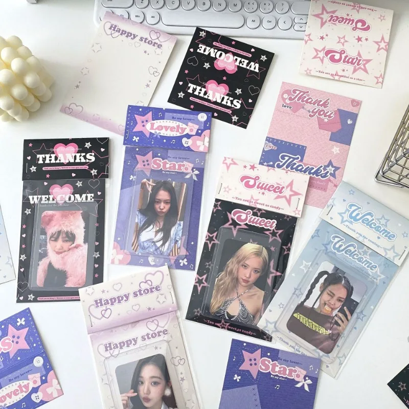 

5Sets Korean Y2K Fashion English Letters Card Head Card Back Opp Bag Set Kpop Star Photo Card DIY Packing Decorative Materials