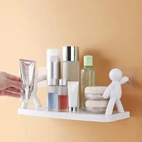 1pc Self-Adhesive Cartoon Figures Supported Plastic Shelf, No-Drill Bathroom Storage Rack, Kitchen Organizer for Spice Jars 1