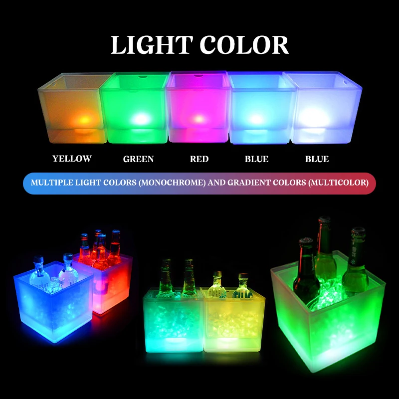 LED Ice Bucket 3.5L Colorful Cooler Bucket Double Layer Square Ice Tray Bar Nightclub Light Up Champagne Whiskey Beer ice bucket