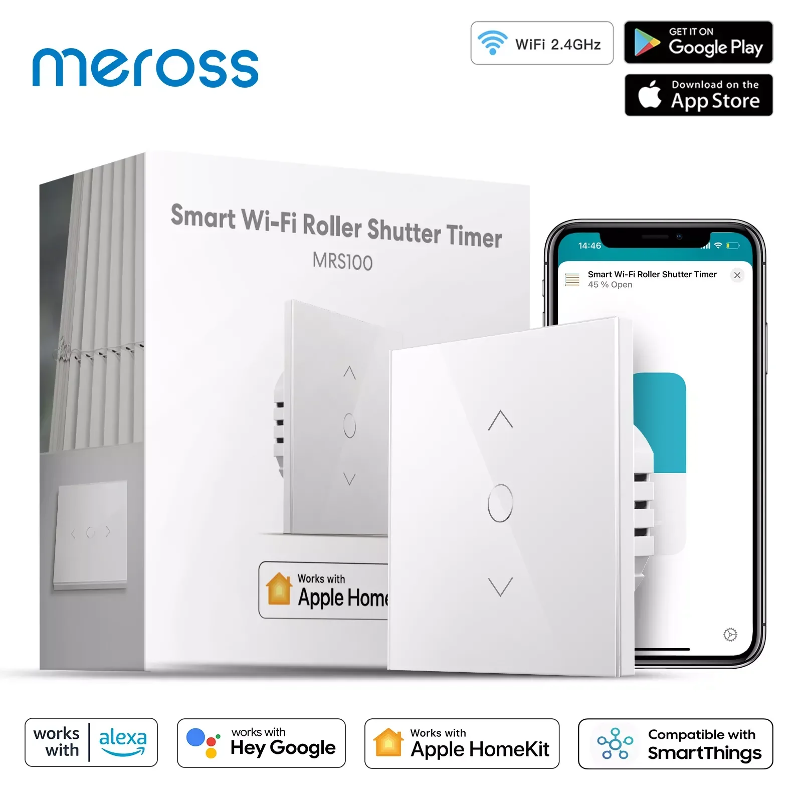 Meross HomeKit умный Wi-Fi роликовый затвор таймер Электрический двигатель занавес потайной переключатель Версия EU/UK поддержка Alexa Google Assistant meross homekit умный wi fi открыватель гаражных дверей wi fi телефон с дистанционным управлением поддержка alexa google assistant smartthings