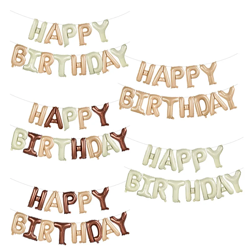 13pcs Cream Color Happy Birthday Letter Foil Balloons for Adult Kids Boy Girl Birthday Party Decoration Supplies Baby Shower